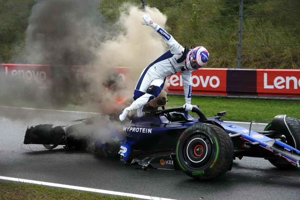 US Driver Logan Sargeant Walks Away from Fiery F1 Crash During Dutch Grand Prix Practice